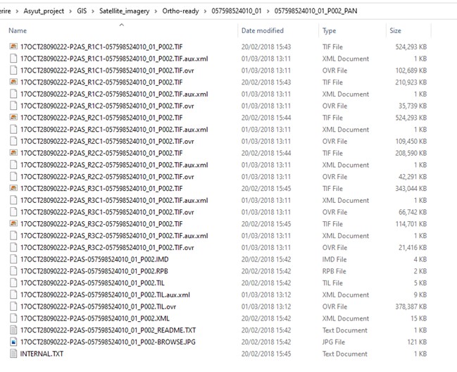 Windows folder showing the 'PAN' files provided with a WOrldview-3 image. 